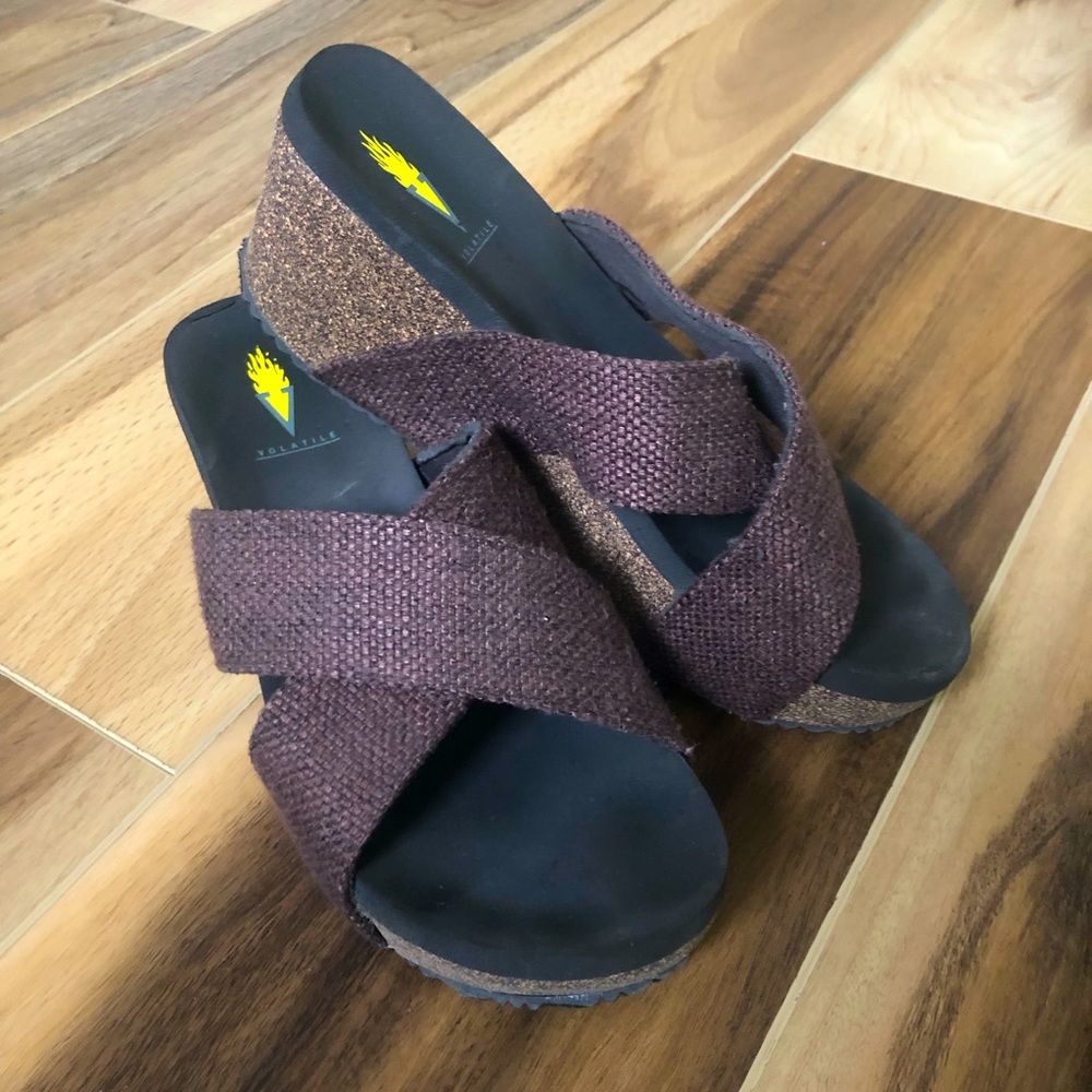 Brown slip on wedge sandals. Size 8